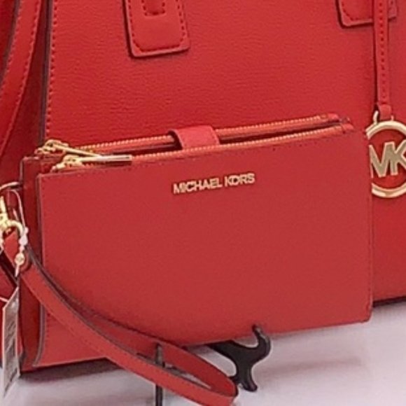 Michael Kors Large Double Zip Wristlet Wallet Leather Flame Color - Picture 14 of 16